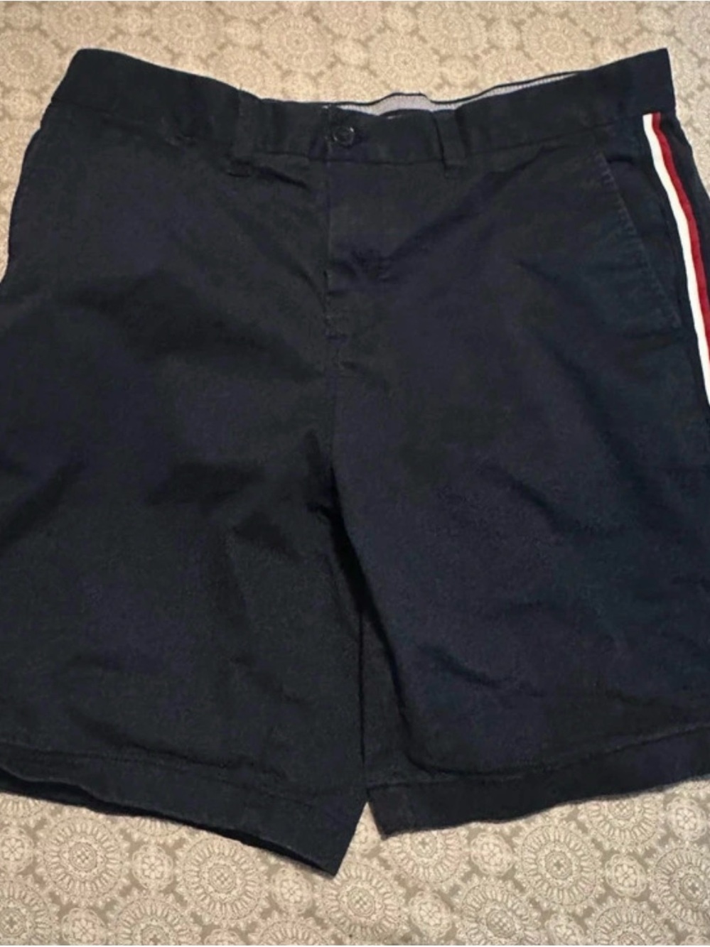 Tommy Hilfiger Navy Shorts with Red and White Side Stripe M 34